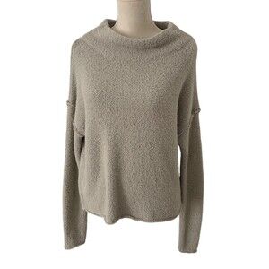 Free People Funnel Boatneck Sweater Women’s XS Gray Fuzzy Textured Drop Sleeve